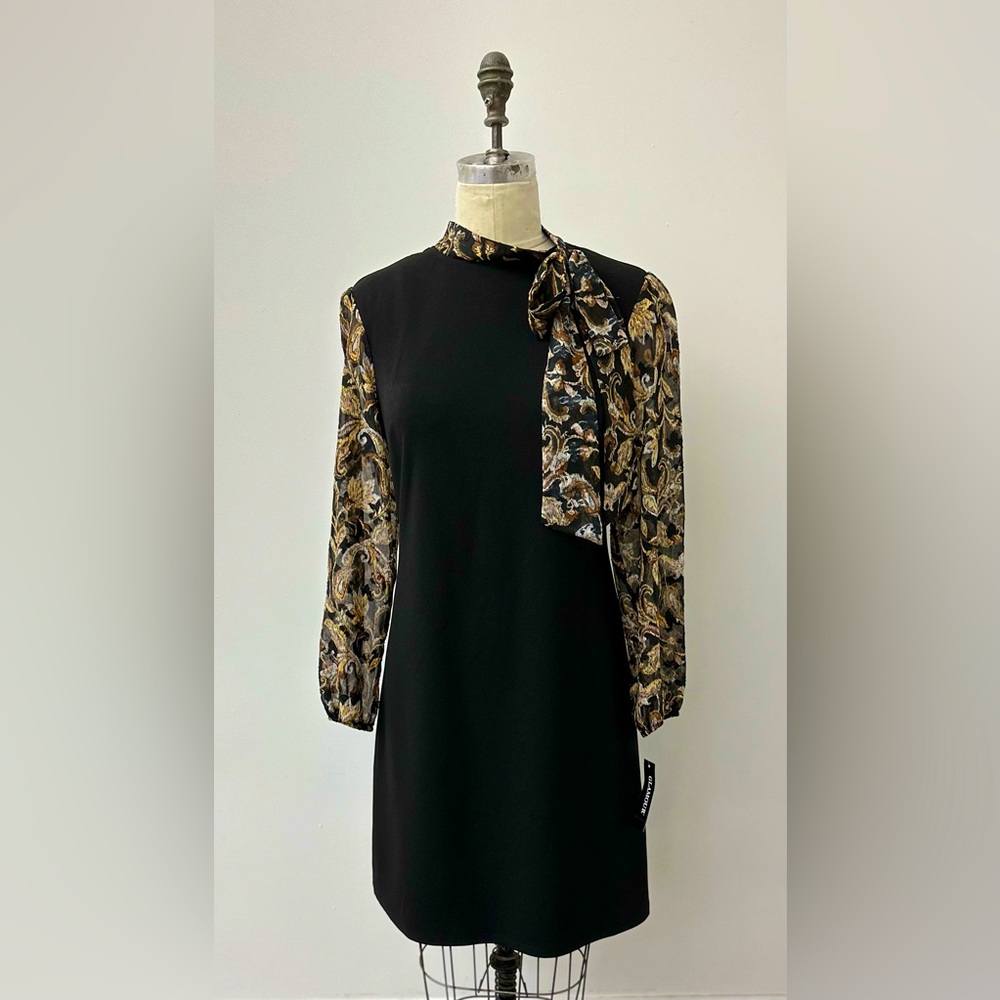 NWT Glamour Mixed Fabrics Bow Neck Dress